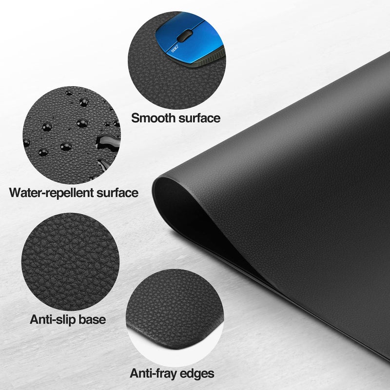 SIIG Extra Large Desk Mat on top of Desk Blotter Protector - 36" x 22" Vegan Leather Mouse Mat for Office, Home Office, Desktop Computer, Laptop, Keyboard and Mouse - Black - Image 4